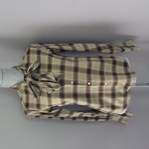 Ralph Lauren plaid long sleeve tie neck blouse.
